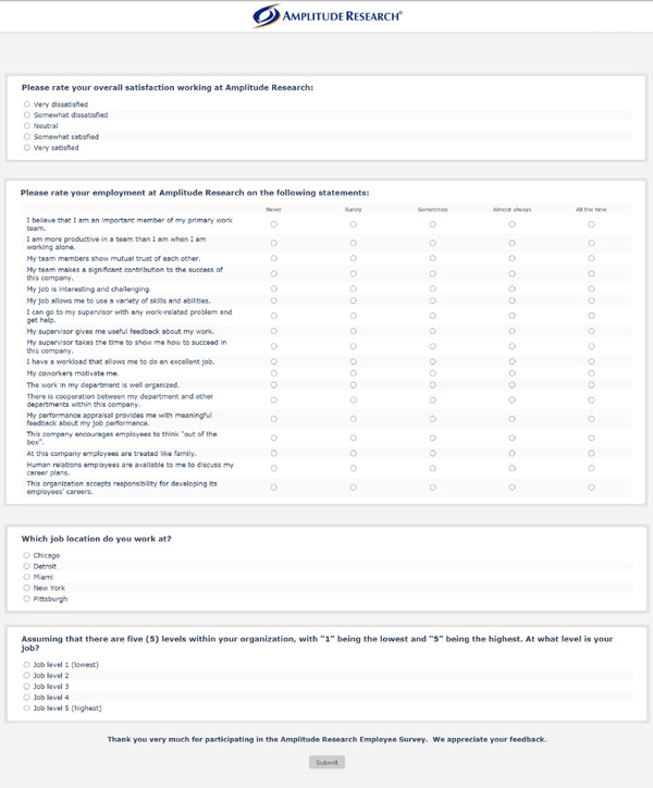 Job Satisfaction Survey Sample Questionnaire Employee Survey Template 